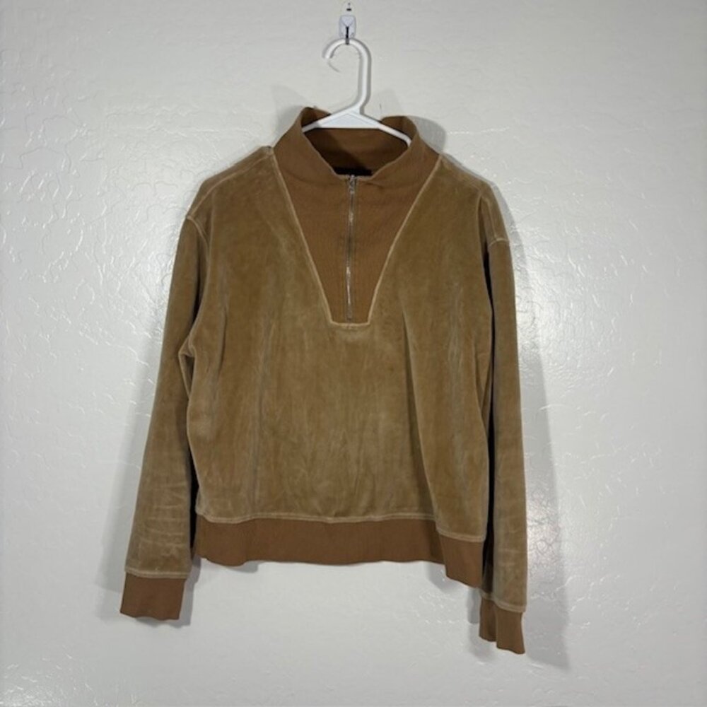 Nili Lotan Brown Velour Half-Zip Sweater